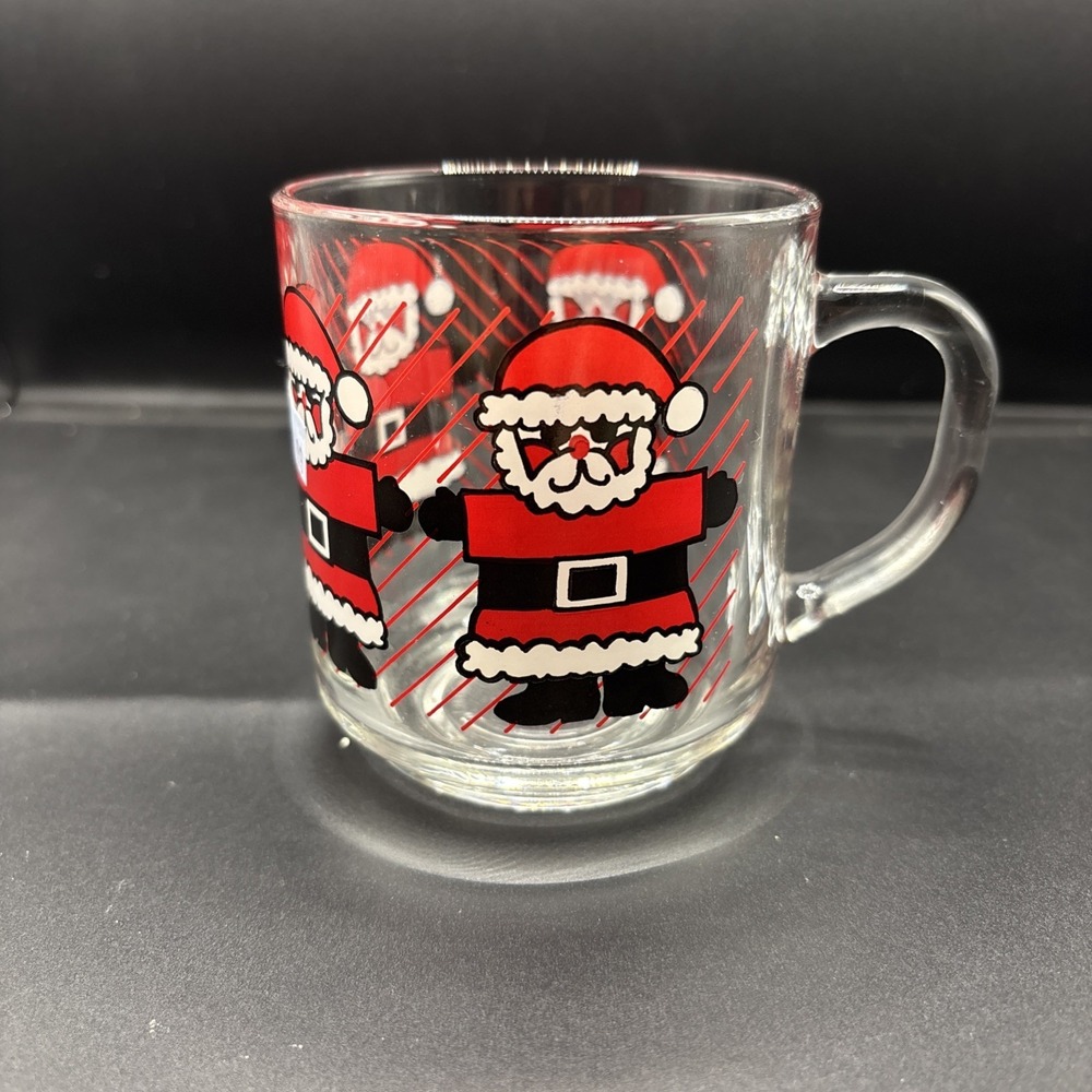 Vintage Luminarc Clear Glass Santa Claus Christmas Mug Holiday Coffee Tea Cup